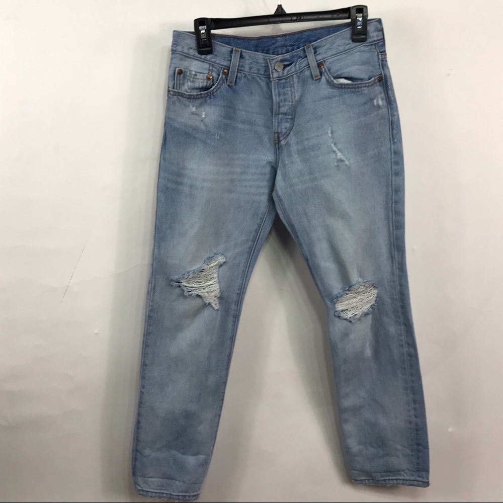 Levi’s 501 CT Light Wash Ripped Boyfriend Jeans 25 - Picture 2 of 8
